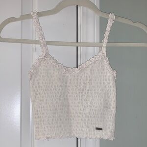 Hollister White Smocked Crop Tank Top